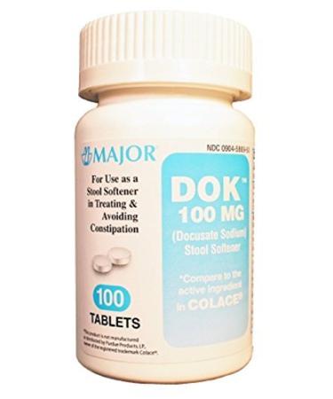 Major DOK 100MG TABS DOCUSATE SODIUM-100 MG White 100 Tablets UPC 309045869604