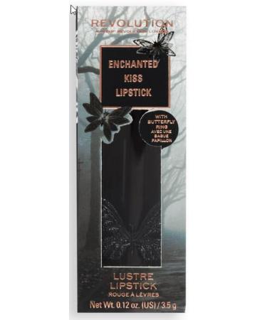 MAKEUP REVOLUTION Revolution Enchanted Kiss Lipstick Statement Black Lipstick with Adjustable Butterfly Ring Lustre Finish 0.12 oz (3.5g)