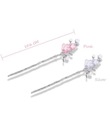 2-Piece Chinese Hair Chopsticks Set with Pearl Flower Decor - Vintage Hair Sticks Barrettes for Women - Buy Online on GoSupps.com