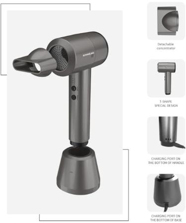 Cordless Hair Dryer Rechargeable Travel Blow Dryer Portable Hair Dryer with 3 Levels Wind Speed Adjustment Lightweight Hairdryer for Home Salon Women Gray Grey - Buy Online on GoSupps.com