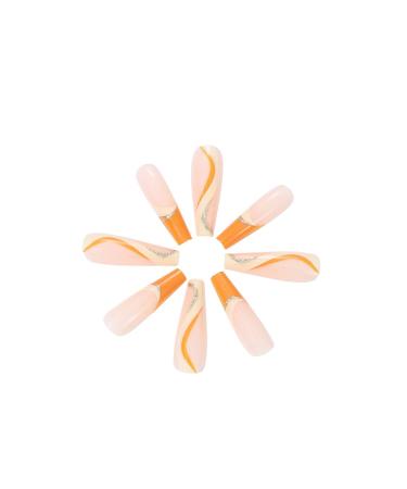 Buy Vatocu Long French Ballerina Coffin False Nails - Orange Acrylic Press-On Nails for Women (24 Pieces) - International Shipping Available - Buy Online on GoSupps.com