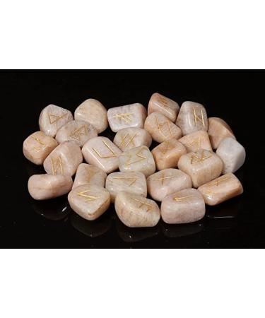 Crocon Red Moonstone Elder Futhark Rune Set | 25 Pcs Tumbled Gemstone Runes for Divination and Healing | Chakra Reiki | Includes Pouch | 20-25mm - Buy Online on GoSupps.com