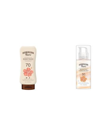Hawaiian Tropic Sheer Touch Ultra Radiance SPF 70 Sunscreen Lotion 8oz and Weightless Hydration Face Sunscreen SPF 30 1.7oz Bundle SPF 70 + Hydration Lotion