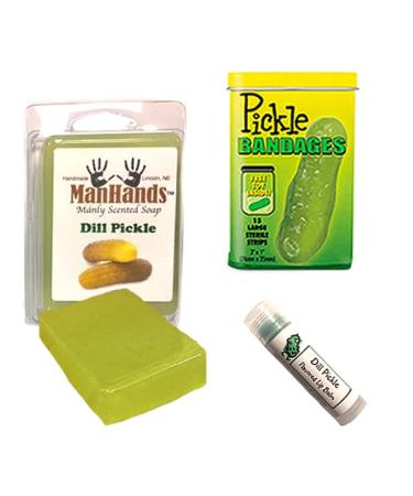 Pickle Bath & Grooming Sampler Gift Pack (3pc Set) - Dill Pickles Lip Balm Pickle Bandages & Pickle Soap