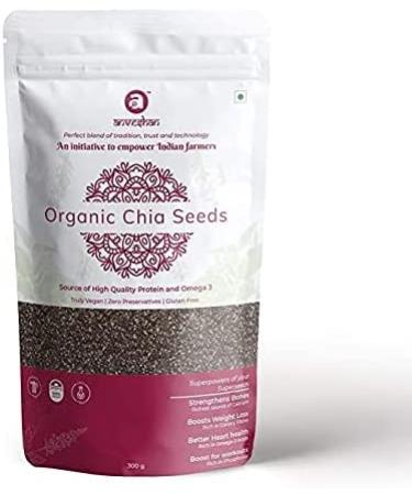 AOZA Anveshan Organic Chia Seeds | Unroasted | USDA Certified | Weight Loss Management | Rich in Omega-3 Fatty Acids | 300g Pouch