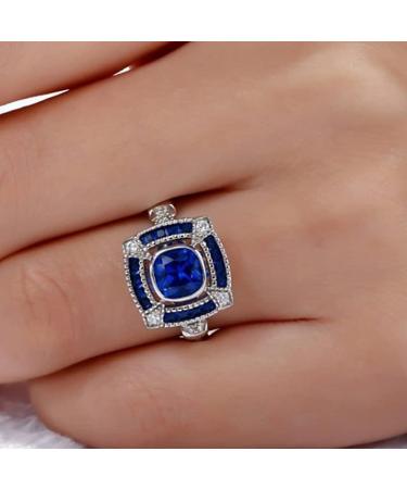 925 Sterling Silver Natural Sapphire CZ Cocktail Ring - Size 8 - Buy Online on GoSupps.com
