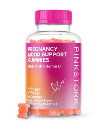 Pink Stork Pregnancy Mood Gummies: Prenatal Vitamin D Gummy Mood Support Supplement Immune Support for Women Pregnancy Must Haves Chewable Vitamin D3 Women-Owned 60 Cherry Peach Gummies