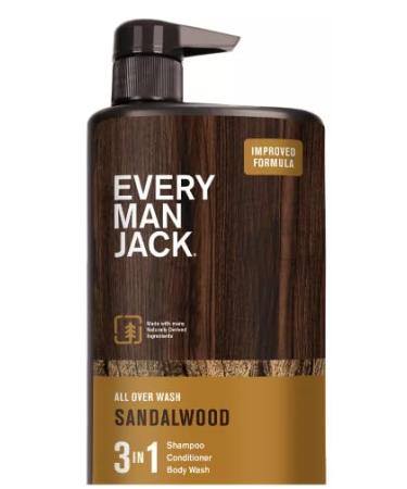 Every Man Jack Sandalwood 3-in-1 Body Wash & Shampoo - Hydrating Men's Cleanser with Sponge Loofah 28.8 fl oz - International Shipping Available - Buy Online on GoSupps.com