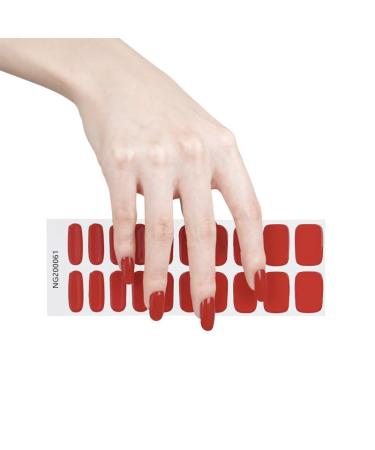 Red Semi Cured Gel Nails Strips 20 Stickers Nail Wraps Soft Self-Adhesive Gel Nail Stickers Salon-Quality Gel Nail Strips for Nails French Tip Manicure UV/LED Lamp Required (Red-61)