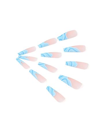 Brishow Long False Nails - Wave Press On Nails 24pcs for Women & Girls (Blue) - Trendy Artificial Nails for Easy Application & Stunning Look - Buy Online on GoSupps.com