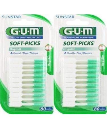 SunStar GUM SOFT-PICKS interdental brushes 80 pieces regular 2-pack (2x 80 pieces) white green 160 pieces (1 pack)