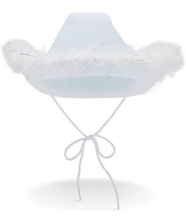 Zodaca White Cowboy Hat with Feathers - Western Felt Cowgirl Hat for Halloween Costume and Parties - Buy Online on GoSupps.com