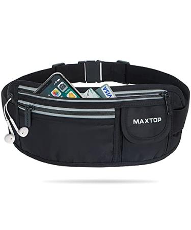 Fanny Packs for Women Men Running Belt Waterproof Waist Pack for Walking Workout Hiking Fitness Gym Running Belt Bag Jogging Pouch Fits iPhones Plus Travel Money Belt Exercise Phone Holder for Runners Black Medium