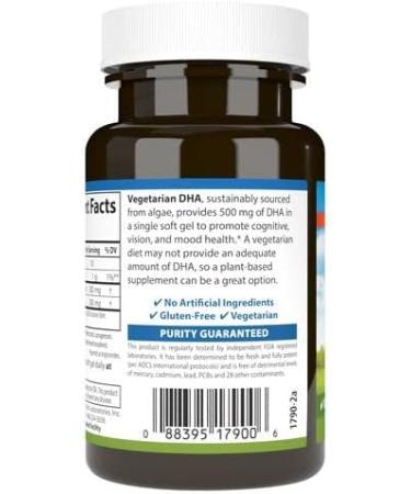 Carlson - Vegetarian DHA, 500 mg DHA, Plant Based, Sustainably Sourced from Algae, Brain Support, Mood Health, 30 Softgels - Buy Online on GoSupps.com