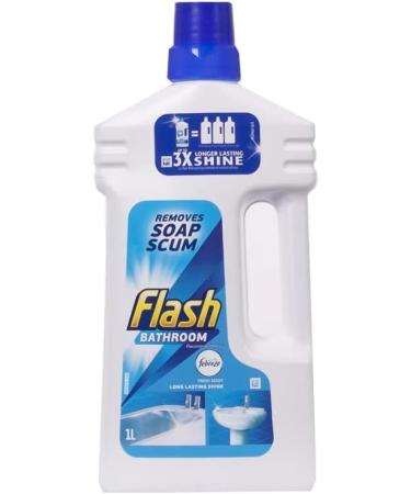 Flash Bathroom All Purpose Cleaner Removes Soap Scum Long Lasting Shine with Febreze Freshness Fresh Scent 2Pk 2 x 1L + Our Gift for You: Organza Bag Size 9x7x0.1cm - Buy Online on GoSupps.com