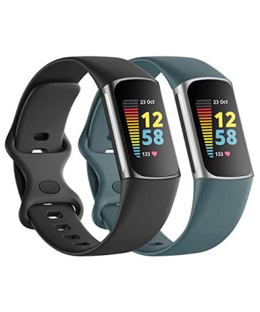 Zebre 2-Pack Bands Compatible with Fitbit Charge 5 Soft Silicone Waterproof Replacement Sport Strap Accessories Wristbands for Fitbit Charge 5 Fitness Tracker Women Men Black/Blue