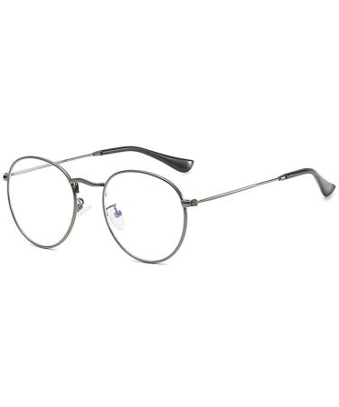 Migoo Classic round blue light filter glasses without strength metal frame retro glasses frames nerd glasses unisex (men/women) gun anti-blue light
