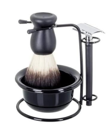 Razor set for men with sturdy bowl soft brush and wet razor in black