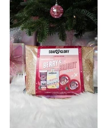 Soap & Glory Berry & Bright Toiletry Bag - Gift Set for Christmas 2023 - Berry & Bright Body Wash Body Butter Bright & Beautiful Radiance Sheet Mask and Glittery Toiletry Bag - Buy Online on GoSupps.com