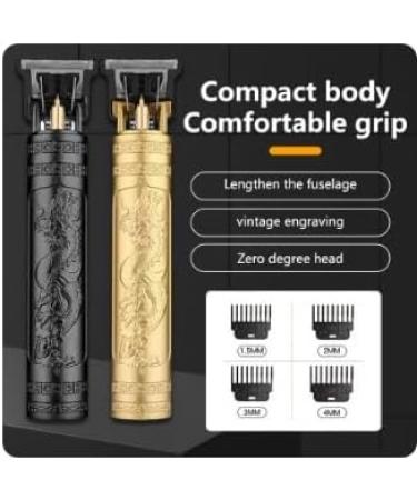 T9 Professional Hair Clippers - Vintage Black/Gold Trimmer with 4 Stainless Steel Blades & USB Charging - Buy Internationally - Buy Online on GoSupps.com