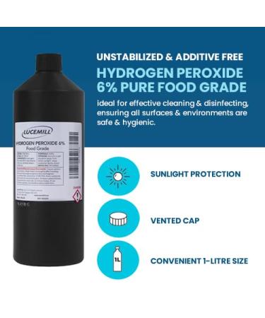 Lucemill Hydrogen Peroxide 6% Food Grade I 1 Litre I Liquid Hydrogen Peroxide Food Grade I Unstabilised I Eco Friendly I Additive Free - Buy Online on GoSupps.com