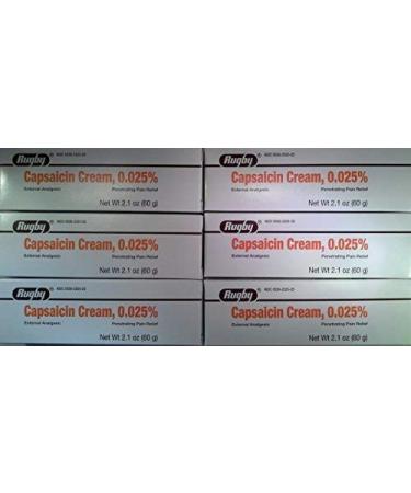 6 Pack Rugby Capsaicin 0.025% Cream Generic for Zostrix 2.1 Oz. (60gm) Pack of 6