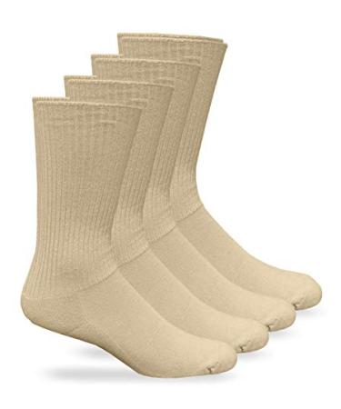 Carolina Ultimate Mens Womens Unisex Non-Binding Diabetic Seamless Rib Crew Dress Socks 4 Pair Pack Shoe Size: 9-13 Khaki