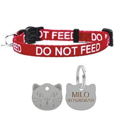 Cat Collar DO NOT Feed in Red Pink Or Blue Safety Release & Optional Engraved ID Tag (Red Cat Face Tag) - Buy Online on GoSupps.com