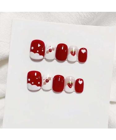 Christmas American Independence Day Flag Wearing Armor Christmas False Nail Wine Red Sweet Cool False Nail Beauty Patch(Color:Strawberry short Size:M)