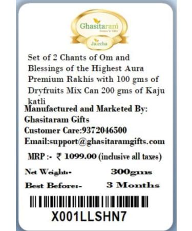 Ghasitaram Gifts Rakhi for Brother Rakhis Online - Set of 2 Chants of Om and Blessings of The Highest Aura Premium Rakhis with 100 GMS of Dryfruits Mix Can - Buy Online on GoSupps.com