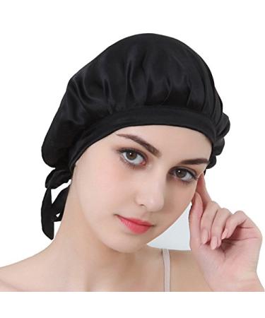 Silk Sleeping Cap for Women & Girls - Soft Hair Bonnet for Long Hair Care - Black - Buy Online on GoSupps.com