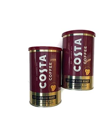 Costa Coffee Intense Dark Roast Instant Coffee with Finely Ground Beans 2 Tin Bundle