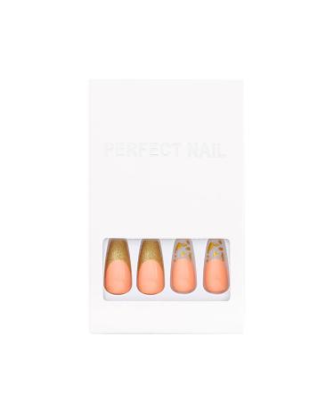 Sethexy Long Coffin False Nails - Gold Leopard Acrylic Ballerina Press-On Nails with Glue - 24 Stunning Nail Tips for Women & Girls - Buy Online on GoSupps.com