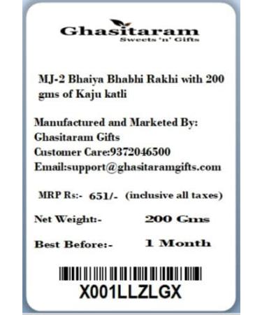 Ghasitaram Gifts Rakhis Online - Rakhi for Brother-MJ-2 Bhaiya Bhabhi Rakhi with 200 GMS of Kaju katli Rakhi Set with 200 gms of Kaju katli - Buy Online on GoSupps.com