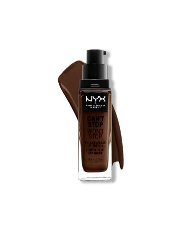 NYX Professional Makeup Can't Stop Won't Stop Full Coverage Foundation Long Lasting Waterproof Vegan Formula Matte Finish Shade: Deep ebony 25 Deep ebony