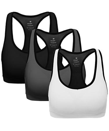 MIRITY Women Racerback Sports Bras - High Impact Workout Gym Activewear Bra Medium Black Grey White
