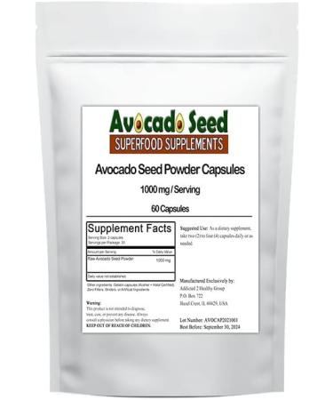 Avocado Seed Powder Capsules 60 Count - Prebiotic Fiber + Antioxidant Supplement for Digestive Health | Raw Food SuperFood - Buy Online on GoSupps.com