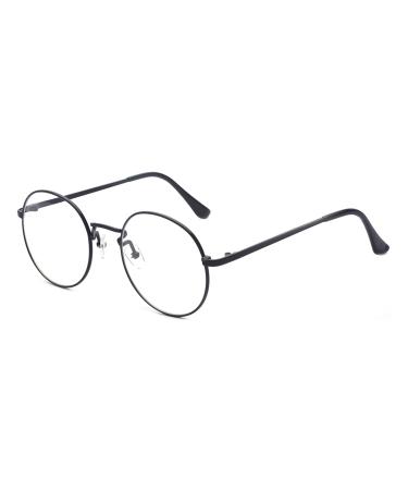 ALWAYSUV Metal Frame Retro Glass Frame Flat Mirror Decorative Glasses Classic Round Frame Glasses Clear Lens Glasses Black