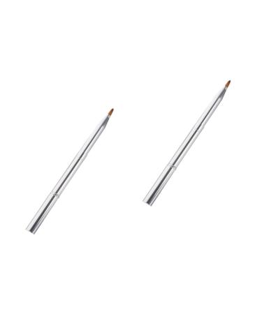 Mipcase 2pcs Double Ended Lipstick Brush Lip Travel Size Makeup Eyeshadow Makeup Brush Lip Scrubber Brush Professional Lip Brush Lip Scrub Brush With Cover Toolkit Miss Aluminum Alloy