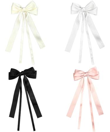 Double Layer Ribbon Bow Hair Clip Women Korean Bowknot Long Ponytail Clip Sweet Girls Hairpin Barrettes Headwear Gift Beige - Buy Online on GoSupps.com