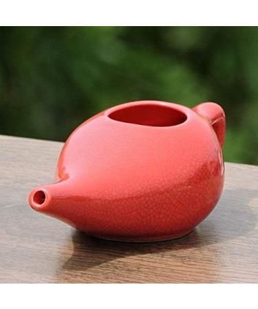 Ancient Impex Ceramic Neti Pot with 5 Neti Salt Sachets - Natural Sinus Infection Relief | Red Crackle Pattern - Buy Online on GoSupps.com