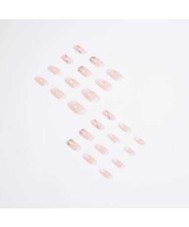 French Tip Press on Nails - Short Square Press On Nails with Nail Tips Sparkling pink plaid pattern Design gradient pink press on nails Acrylic False Nails Cute Artificial Nails - Buy Online on GoSupps.com