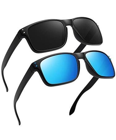 MEETSUN Polarized Sunglasses for Men Women Sports Driving Fishing Glasses UV400 Protection (Tr)2 Pack -Black +Blue Mirror Lens