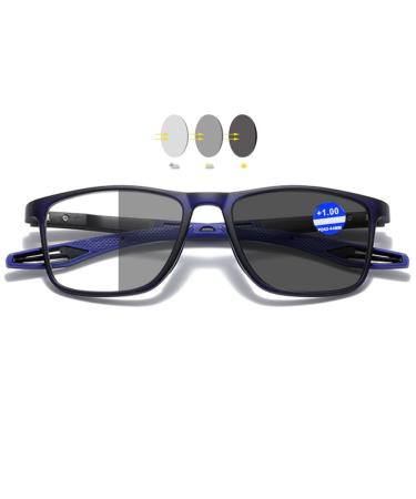 Vevesmundo Self -tinting reading glasses Blue light filter Sporty Tr90 Light Sport Men Women Women Sympheal Glasses Self -tinting & blue light filter - 1 piece of blue 2.5 x