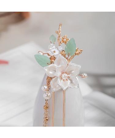 Buy Camellia Flower Pearl Tassels Hair Clip - Handmade Chinese Hanfu Hair Accessories for Women & Girls - Buy Online on GoSupps.com