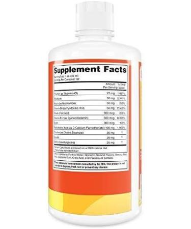 Super B Complex Liquid Vitamin Supplement | Vegan Friendly | 500mcg B12, 50mg B6, Biotin & Folate | 32oz Energy Boost & Stress Relief Formula - Buy Online on GoSupps.com