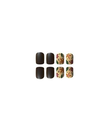 Thanksgiving Short Press on Nails - Brown Matte Acrylic False Nails with Maple Leaf Designs | 24 Pcs Extra Short Stick-on Nails for Women & Girls - Buy Online on GoSupps.com