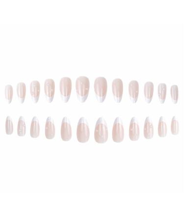 YoYoee Almond Fake Nails - Cute French Short Press on Nails for Women - 24Pcs Pearl Full Cover Stick on Nails - Buy Online on GoSupps.com