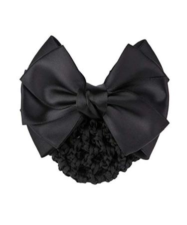 Black Satin Bow Barrette Hair Clip | Bowknot Snood Net Bun Cover | French Hair Accessories for Women and Girls - Buy Online on GoSupps.com