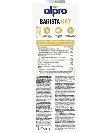 Alpro Barista Oat Drink - Vegan Dairy-Free Naturally Lactose-Free - Perfect for Foaming - 8 x 1L - Sustainable Choice - Buy Online on GoSupps.com